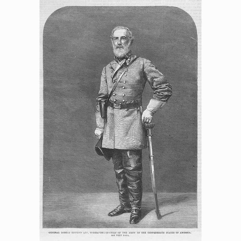 GENERAL ROBERT E LEE commander of the Confederate States Army Antique Print 1864