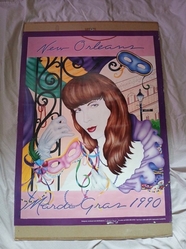 1990 NEW ORLEANS MARDI GRAS MASK MICHAEL HUNT POSTER ARTWORK LARGE PRINT