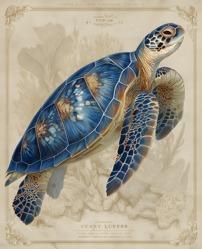 8x10 Blue Sea Turtle Natural History Study Art Print - 113673214