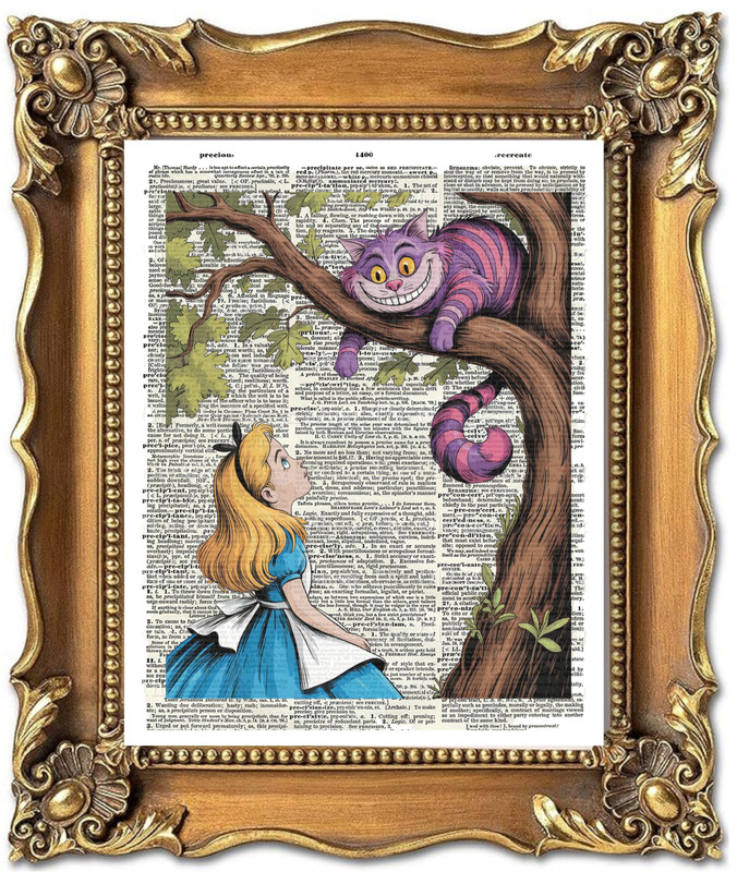 SIGNED Alice In Wonderland Cheshire Cat Dictionary Page Art Print Picture Decor gallery