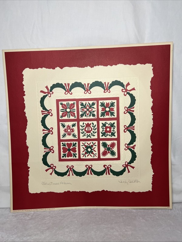 Vtg 1991 Judy Severson Large Embossed Quilt Print «Christmas Album» 17.5” Red