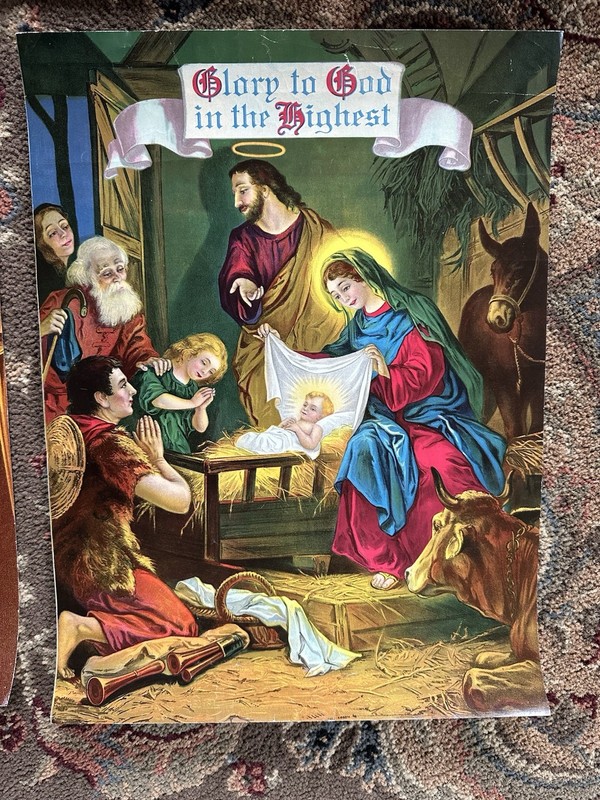 5 Vtg Art Print Posters Religious 16"x12" CHRIST Cecelia ANGELS manger FAMILY gallery