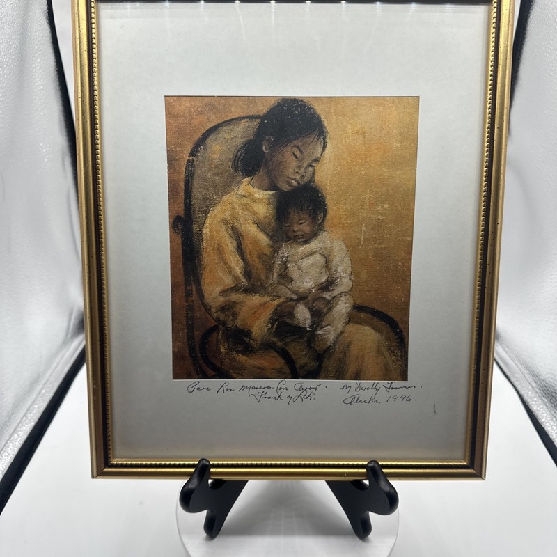 Vintage Dorothy Francis “Inuit Mother and Child”Print. 11”x 13” Frame. See pics.
