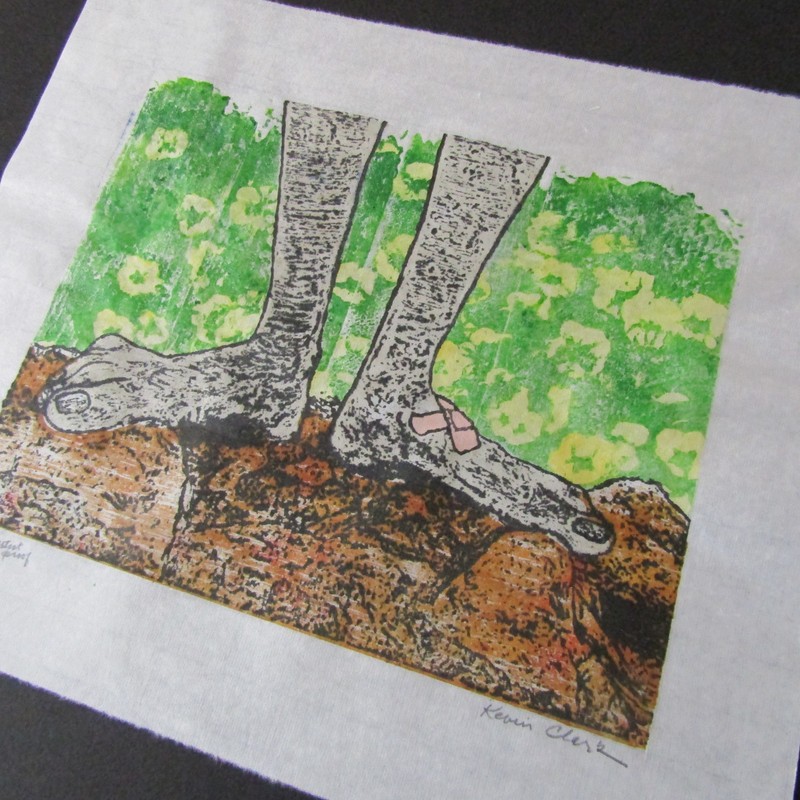 Barefoot Garden feet Japanese moku hanga woodcut woodblock print washi signed gallery