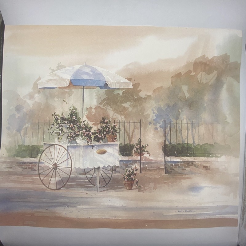 Vintage David Nichols Flower Cart Print 19 x 23 Unframed