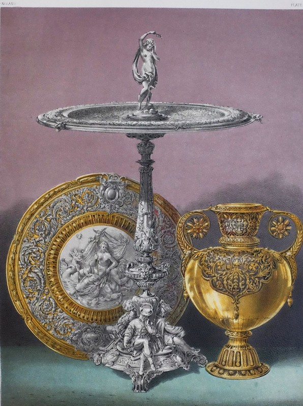 LARGE 1862 EXHIBITION PRINT REPOUSSE SILVER TABLE ELKINGTON & Co BIRMINGHAM gallery