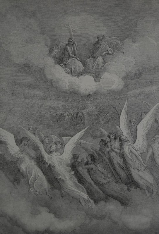 Antique Gustave Dore Satan Hell Battle Angels War Occult Printed 1880 History gallery