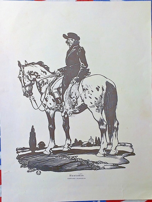 Interesting Reprinted Pen and Ink Drawing of Huntsman by Edward Penfield