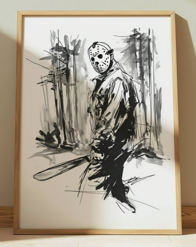 JASON VOORHEES INK DRAWING PRINT SKETCH 8″ x 10″ FRIDAY THE 13TH HORROR ART