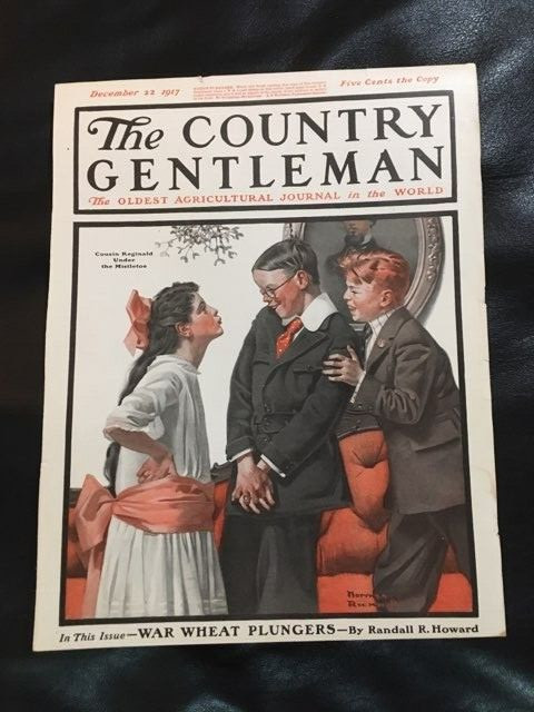 Original 1917 Norman Rockwell Country Gentleman Cover » Under the Mistletoe «