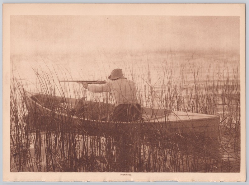 1913 Waterfowl Duck Hunting Boat Marsh Reeds Sporting Antique Book Plate Print