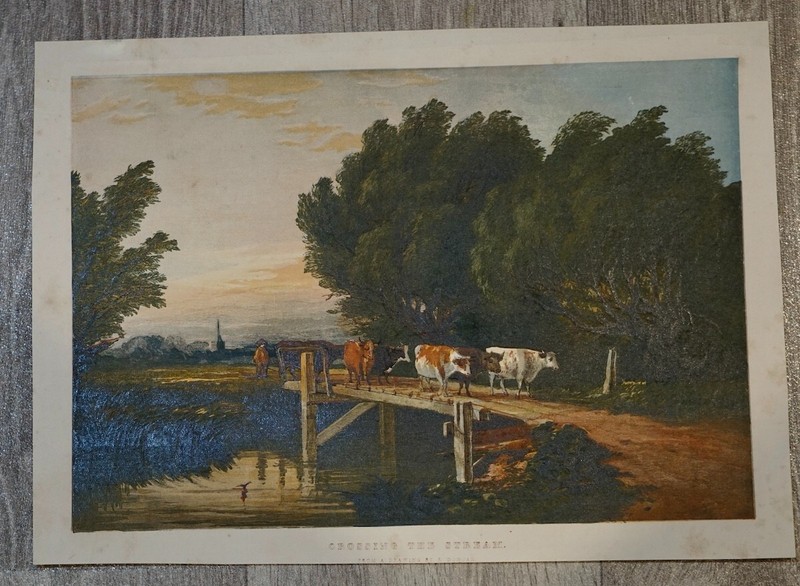Vintage Print, Crossing the Stream, 1890, 35.5 x 25.5 cm. We Sell Guaranteed