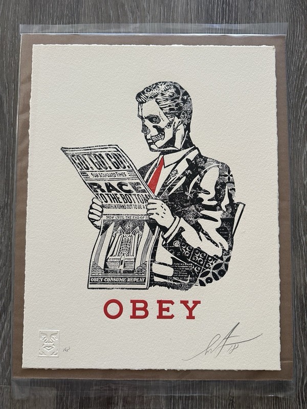 Shepard Fairey – Race to the Bottom – 13 x 10 inches Letterpress AP Signed 2018