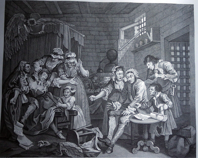 1797 After William Hogarth Engraving RAKE’S PROGRESS PLATE 7 Thomas Cook PRISON