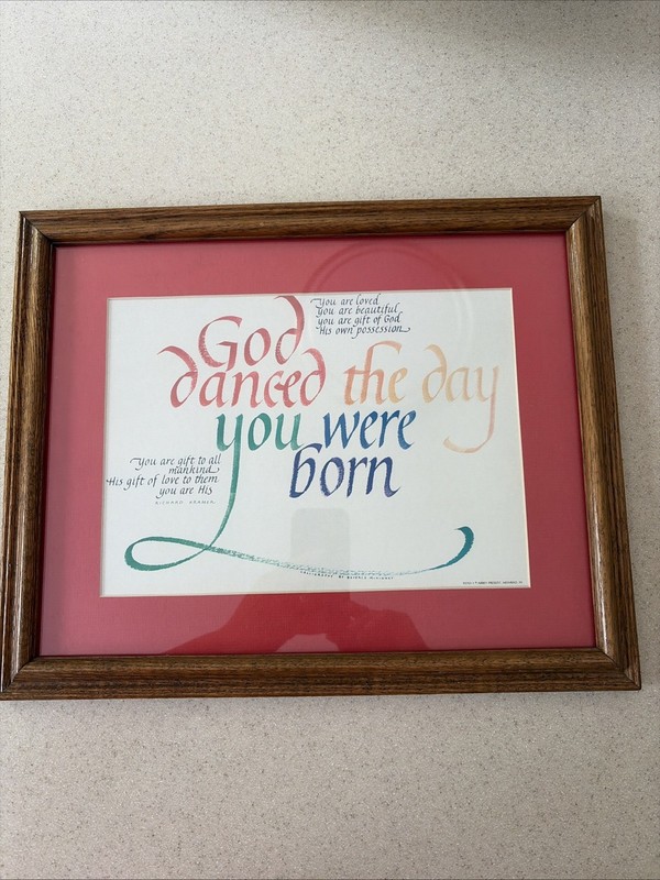 Calligraphy Art God Danced 8X10 print in a 15 1/2 x 12 1/2in. wood frame USA