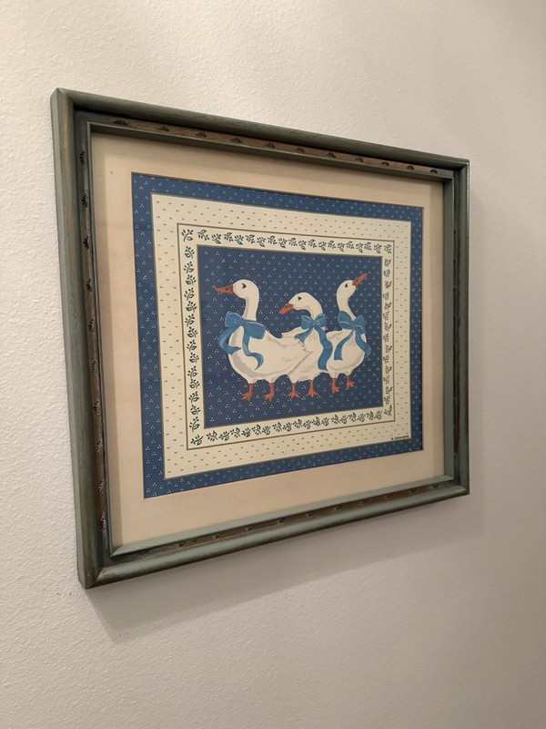 Vintage Country Blue Ribbon Geese B. Summers Framed Print 19×17 Farmhouse