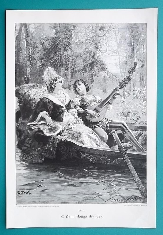 LOVERS In Boat Mandolin Music Lady Fancy Dress Fan – VICTORIAN Era Print