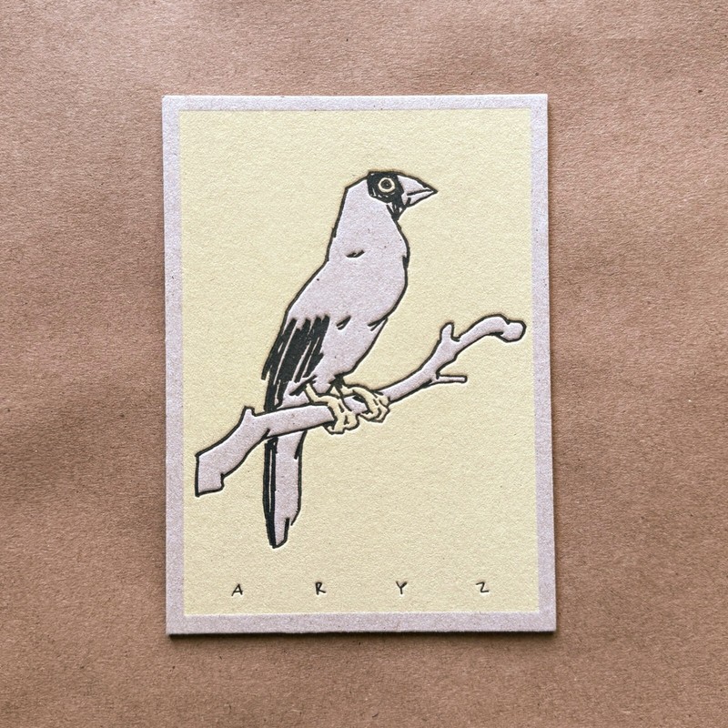 Aryz Pugna Letterpress Mini Bird Art Print Limited Edition Rare
