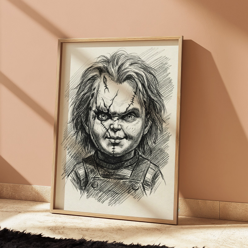 CHUCKY HORROR MOVIE DRAWING PRINT PORTRAIT SKETCH 8" x 10" HORROR WALL ART PRINT gallery