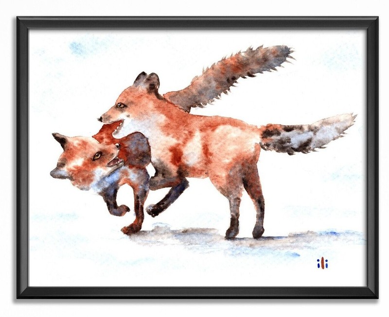 Watercolour Painting Print from Original Two Fox Cubs by ili