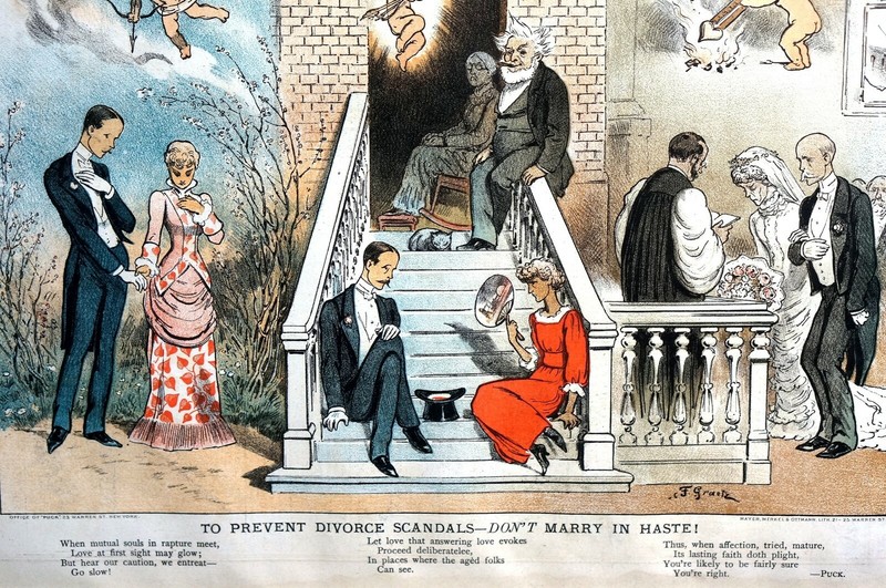 Love Marriage Romance Divorce 1883 DON'T MARRY in HASTE Lawyers Cupid Puck Print gallery