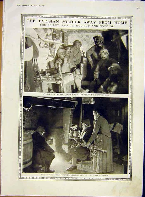 Original Old Antique Print Parisian Sier Dug-Out Cottage Poilu French Ww1 1916