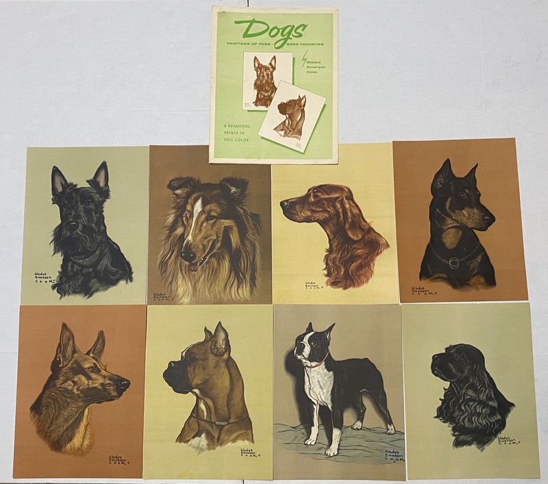 Vintage 40’s Pure-Bred Dog Favorites Gladys Emerson Cook 8 Print Set Portfolio