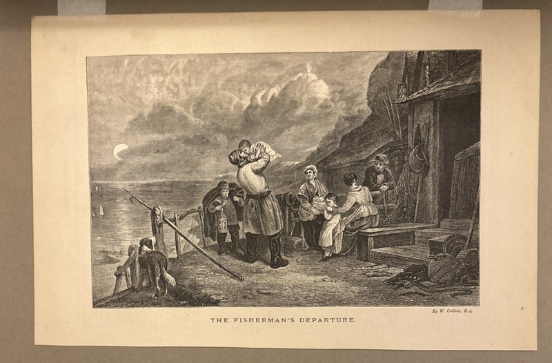 Antique Print “The Fisherman’s Departure” William Collins 1800’s Matted gallery