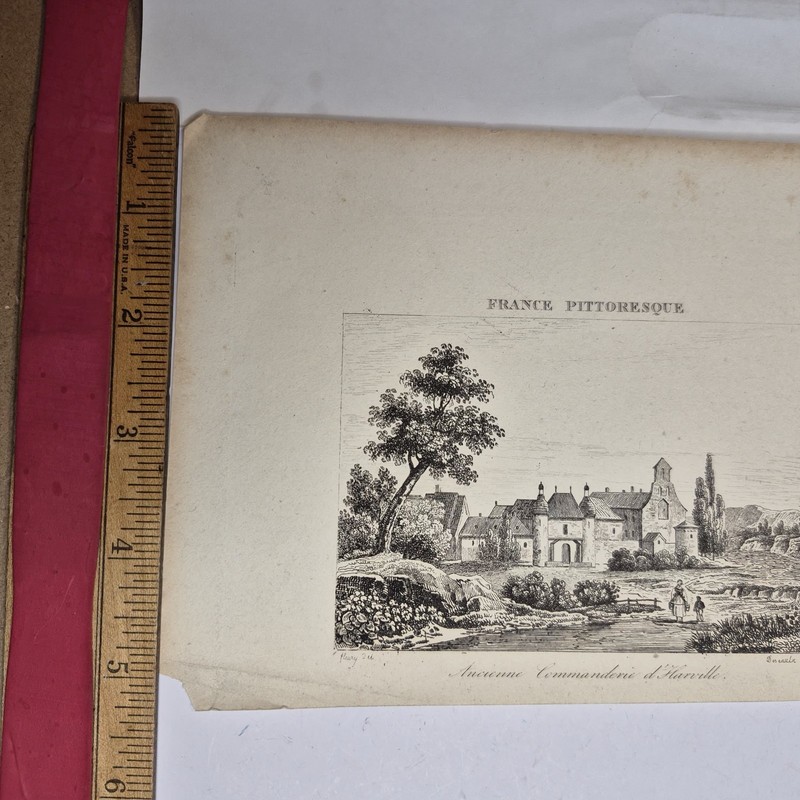 Antique 1835 France Pittoresque Commanderie d'Arville Templar Print gallery
