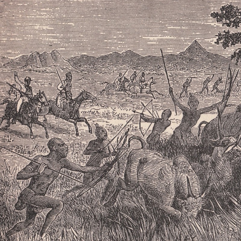 Vintage Engraving «RAIDING THE CATTLE SUPPLY» African Theme Wall Art