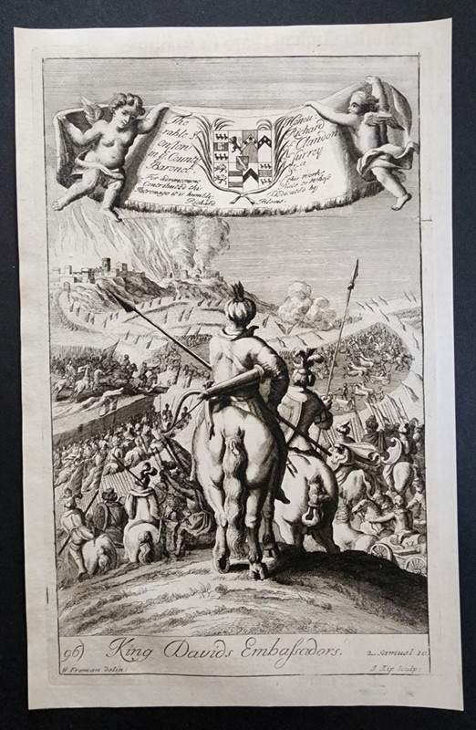 Antique 1690 Print – King David’s Ambassadors – Bible Engraving – 2 Samuel 10