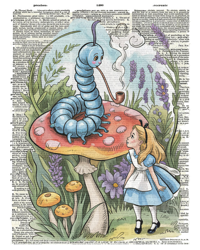 SIGNED Alice In Wonderland Caterpillar Dictionary Page Art Print Book Wall Decor gallery