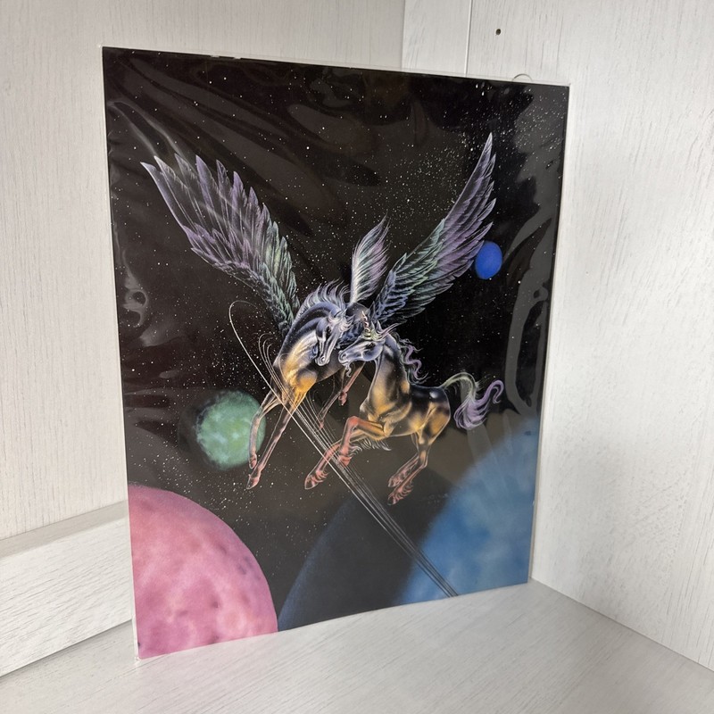 PEGASUS & UNICORN ART by Sue Dawe 1987 PRINT SEALED 8″ X 10” Vintage Art Work