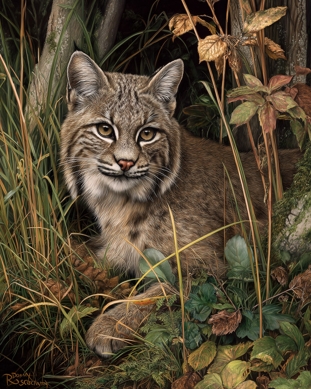 8×10 Bobcat in Woodland Grass Close Portrait Wildlife Art Print – 141585261