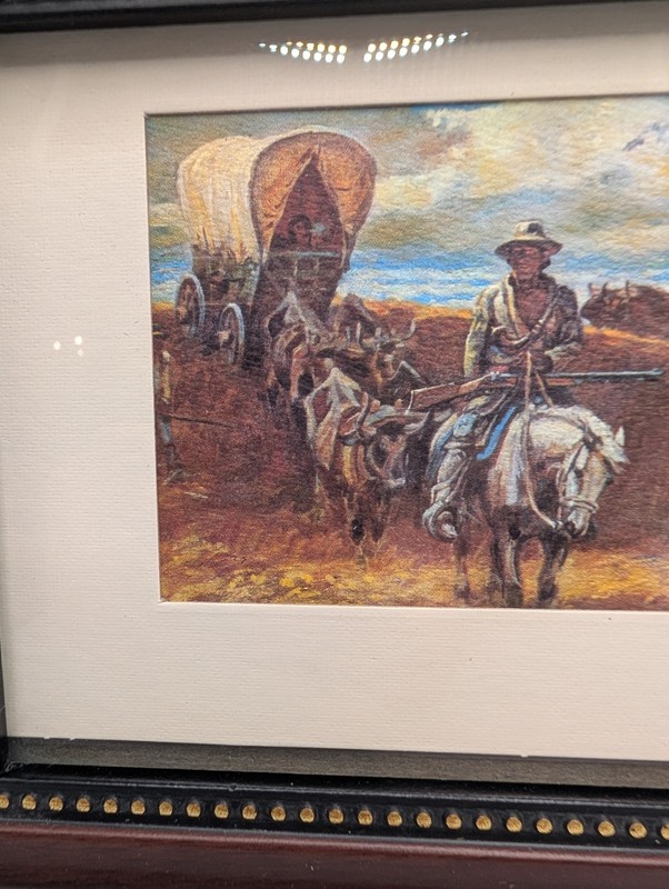 Vintage Western Cowboy Ornately Framed Print 7x9" Covered Wagon, Horses gallery