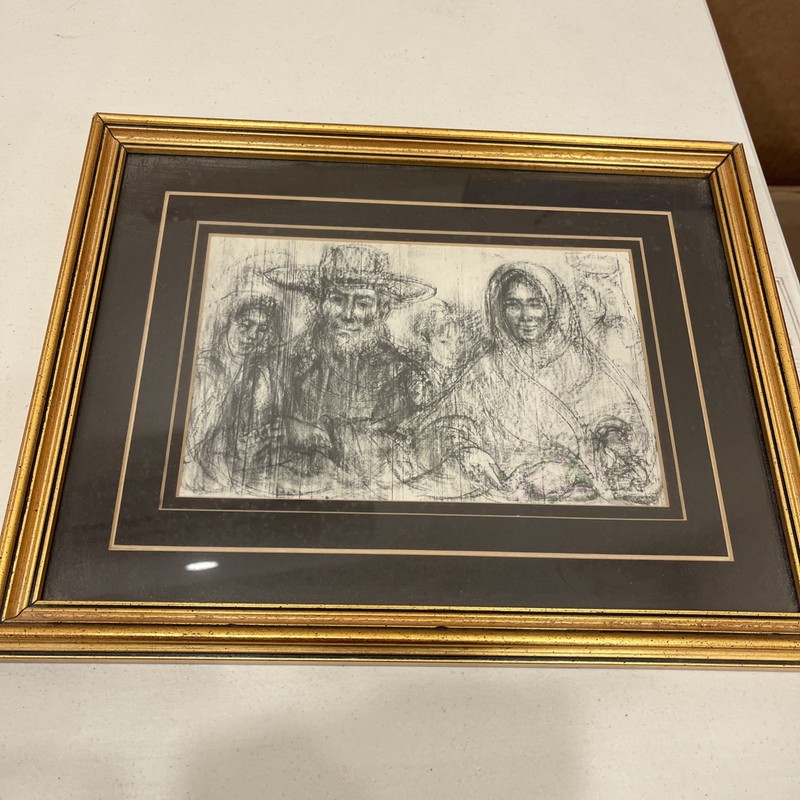 Edna Hibel Impressionist Framed Family Portrait Mother Father Children Art Print