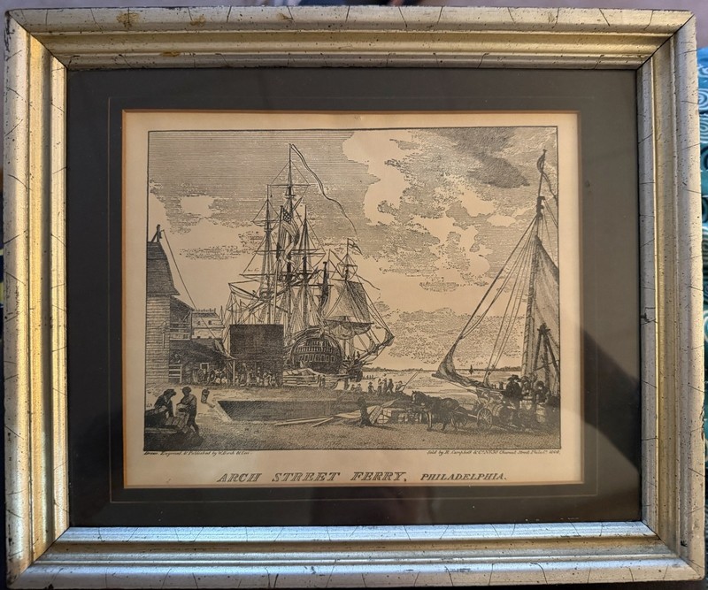 W. Birch Arch Street Ferry, Philadelphia 1800 Nautical Print Framed Matted.