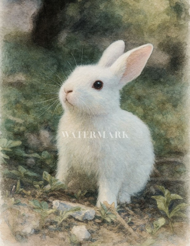 White Rabbit Watercolor Art Print Easter Bunny Spring Woodland Decor 8″x10″