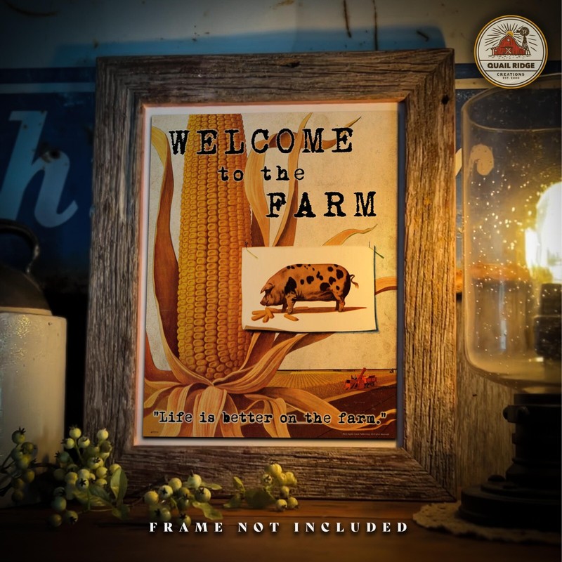 Vintage Pig Hog Seed Corn Farmer Art Print Welcome to the Farm Wall Decor Gift