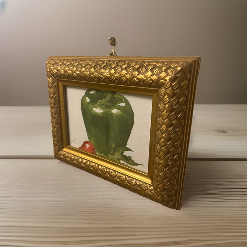 Still Life Green Bell Pepper and Radish Mini Watercolor Style Framed Wall Print gallery