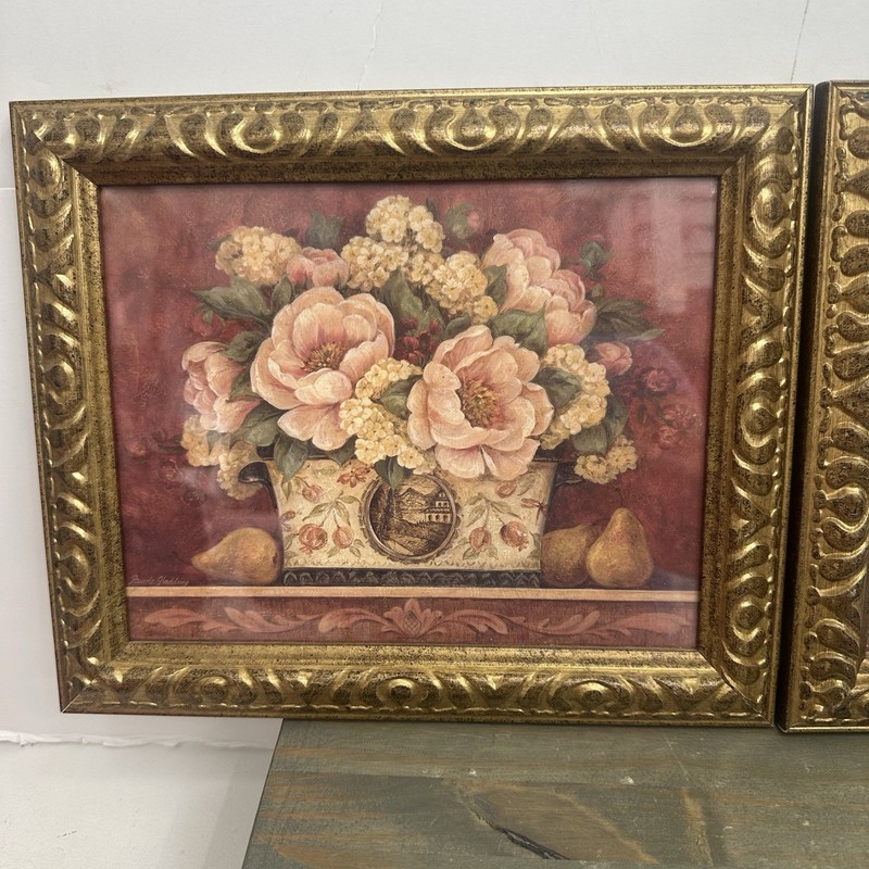 Set 2 Vintage Framed Floral Still Life Prints Gold Ornate Frame Wall Art Gallery gallery