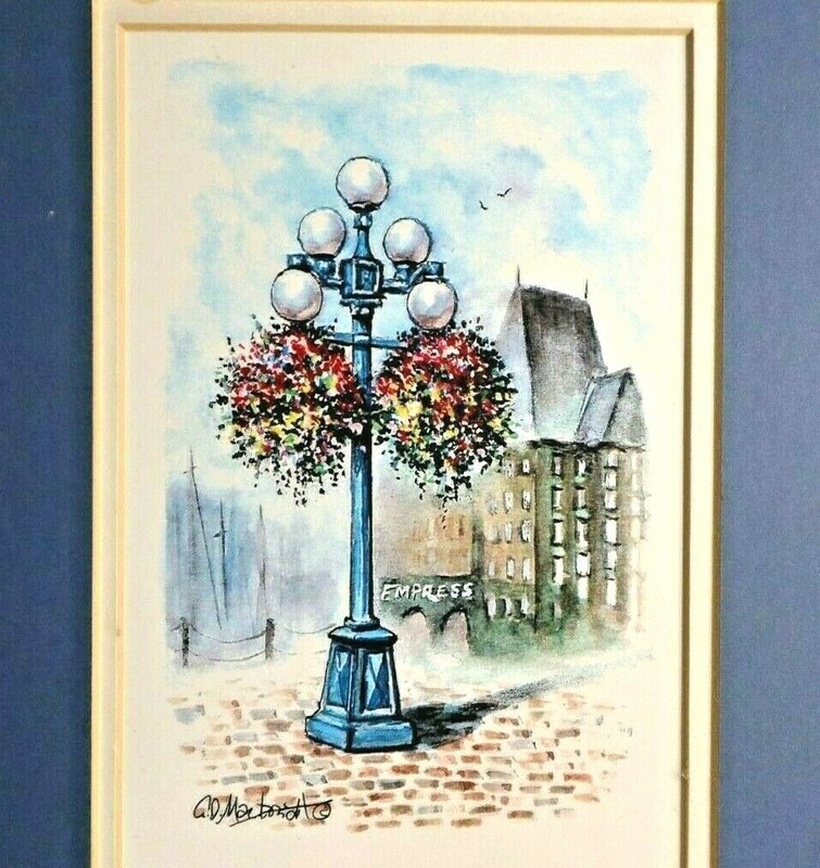 Art Print By G.D. Markovich Lamp Post With Flowers Blue Matted Collectible Read