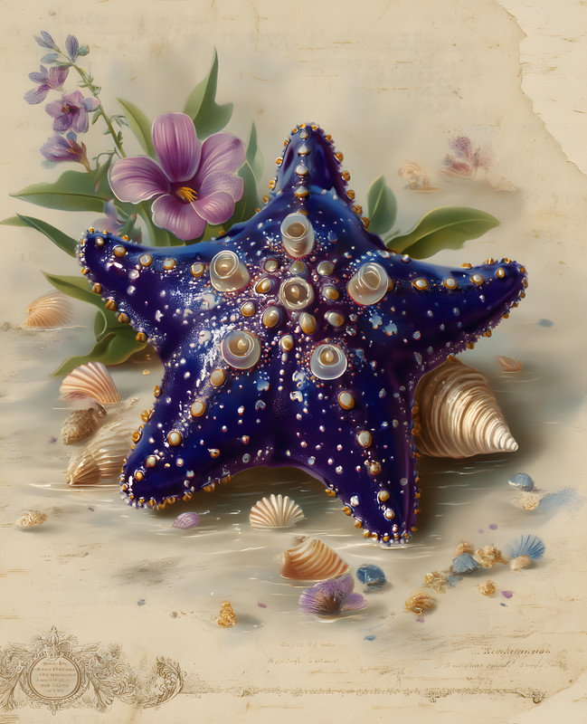 8x10 Purple Starfish Shells Art Print - 404472023