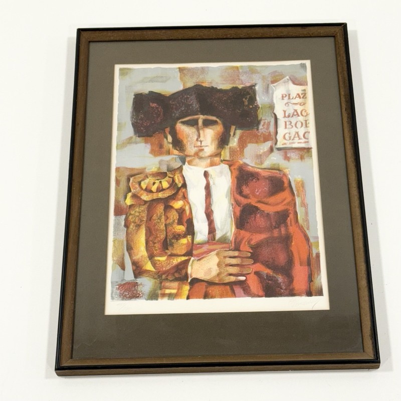 Vintage Pla Domenech Matador Expressionistic Signed Lithograph Bullfighter Art