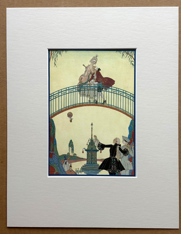 Original George Barbier 1928 Hand-Colored Pochoir Print: «»À La Promenade»