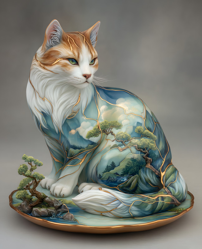 8×10 Cat On Plate With Tree On It Art Print Wall Decor – 137160968