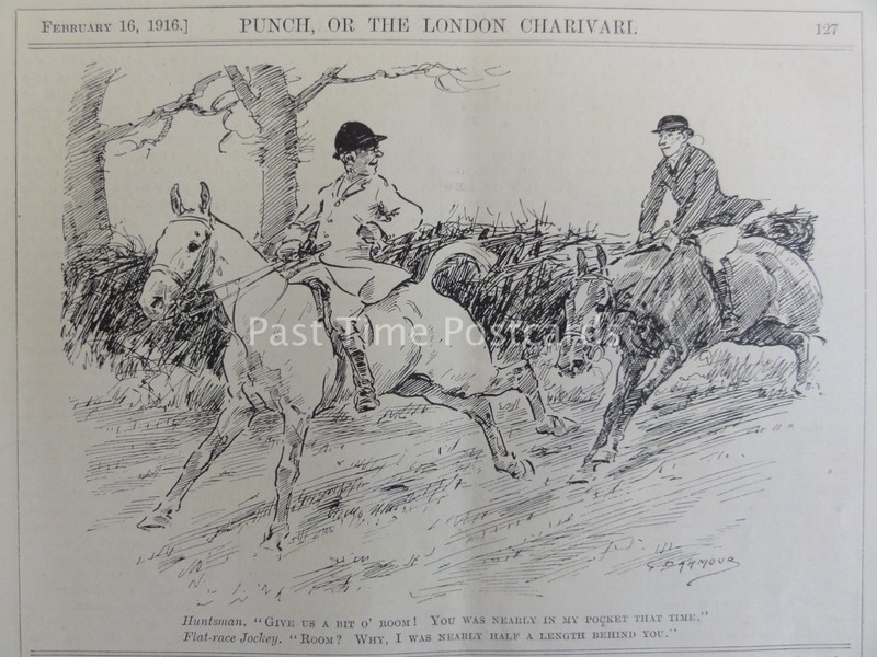 WW1 1916 HUNTSMAN & FLAT RACE JOCKEY Punch Cartoon 16th February
