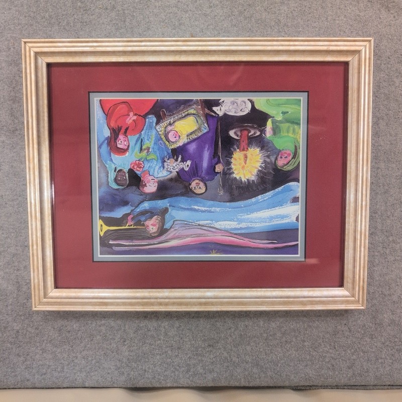 Framed Nativity Scene Folk Art Print Christmas Decor Holy Family Angel Wall Art
