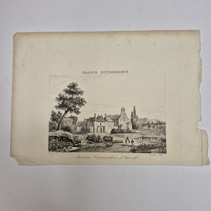 Antique 1835 France Pittoresque Commanderie d'Arville Templar Print