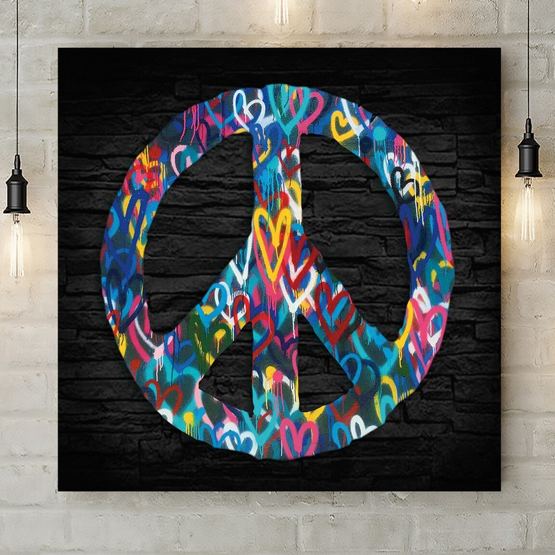 Peace Sign – Love Hearts Graffiti – Canvas Rolled Wall Art Print